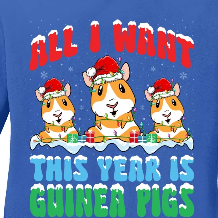 All I Want This Year Is Guinea Pig Wearing Christmas Hat Meaningful Gift Ladies Long Sleeve Shirt