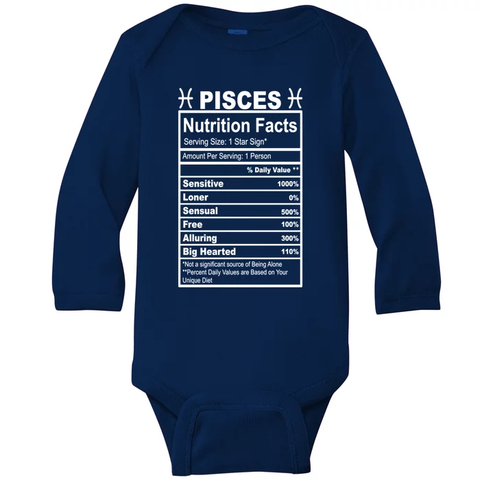 Appreciation Ideas With Pisces Nutrition Facts Funny Gift Baby Long Sleeve Bodysuit