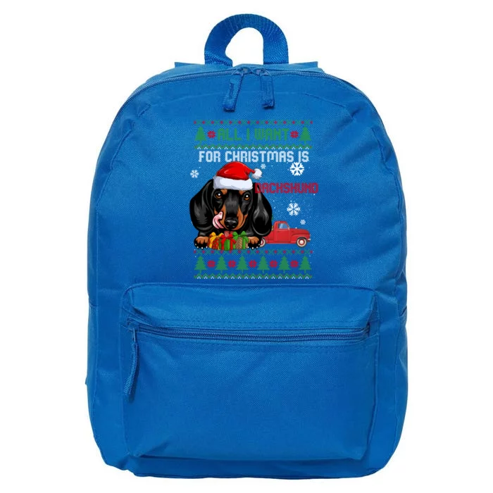 All I Want For Christmas Is Dachshund Ugly Christmas Sweater Funny Gift 16 in Basic Backpack