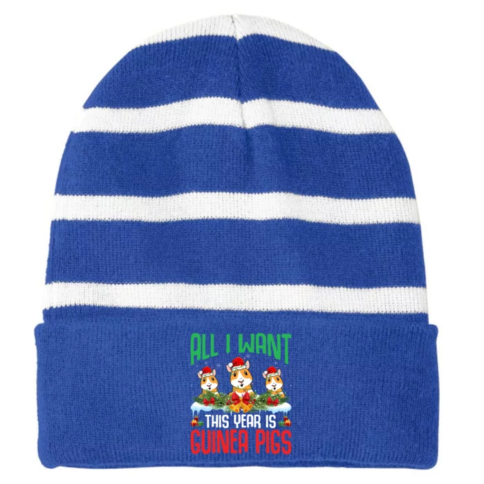 All I Want This Year Is Guinea Pigs Wearing Hat Christmas Cute Gift Striped Beanie with Solid Band