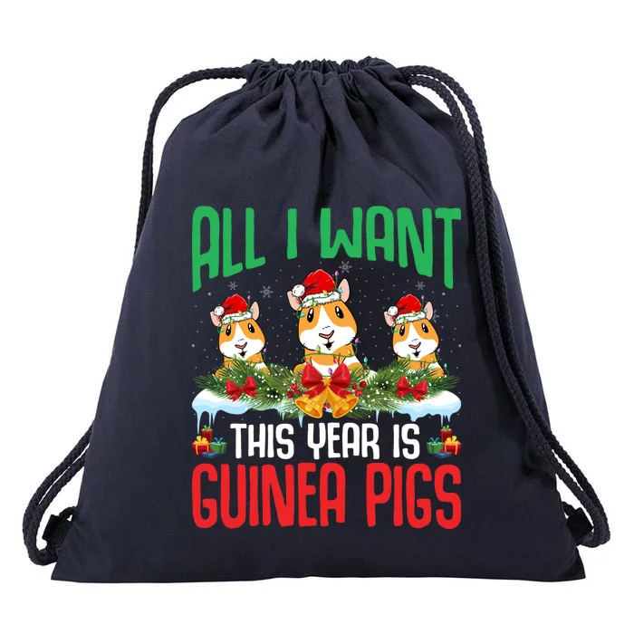 All I Want This Year Is Guinea Pigs Wearing Hat Christmas Cute Gift Drawstring Bag