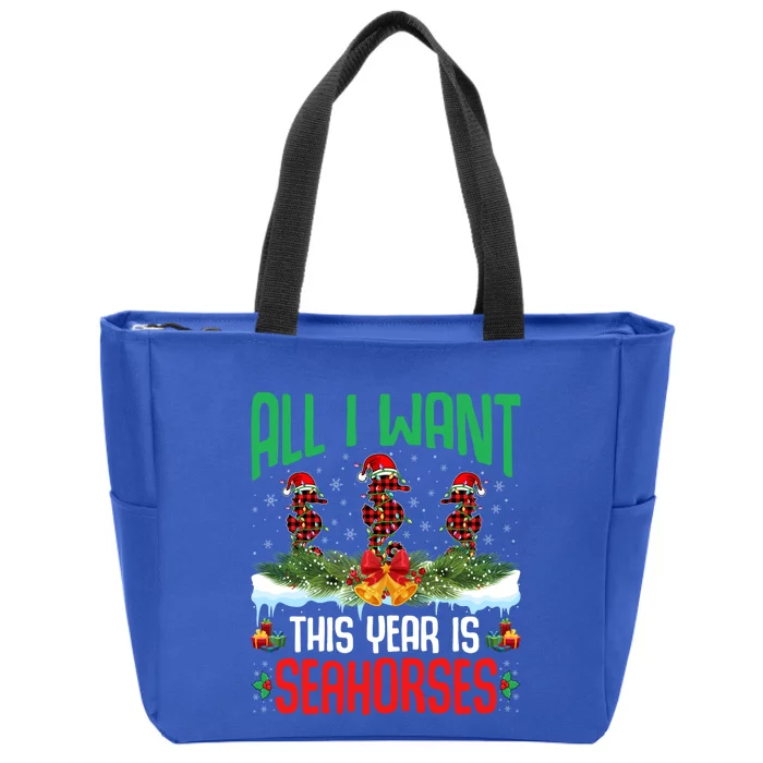 All I Want This Year Is Seahorses Wearing Hat Christmas Gift Zip Tote Bag