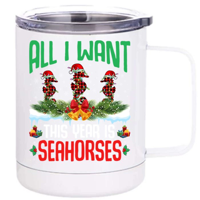 All I Want This Year Is Seahorses Wearing Hat Christmas Gift Front & Back 12oz Stainless Steel Tumbler Cup