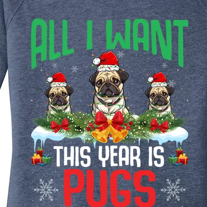 All I Want This Year Is Pugs Wearing Santa Hat Christmas Gift Women's Perfect Tri Tunic Long Sleeve Shirt