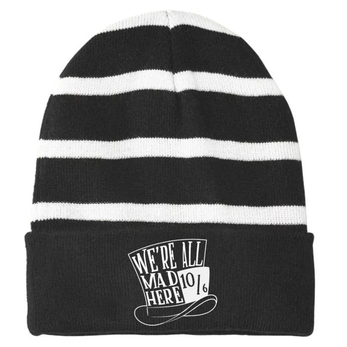 Alice In Wonderland Mad Hatter WeRe All Mad Here Striped Beanie with Solid Band