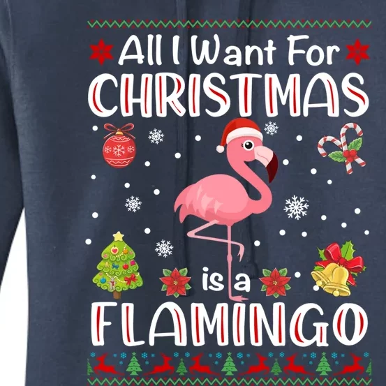 All I Want For Christmas Is A Flamingo Funny Xmas Holiday Cute Gift Women's Pullover Hoodie