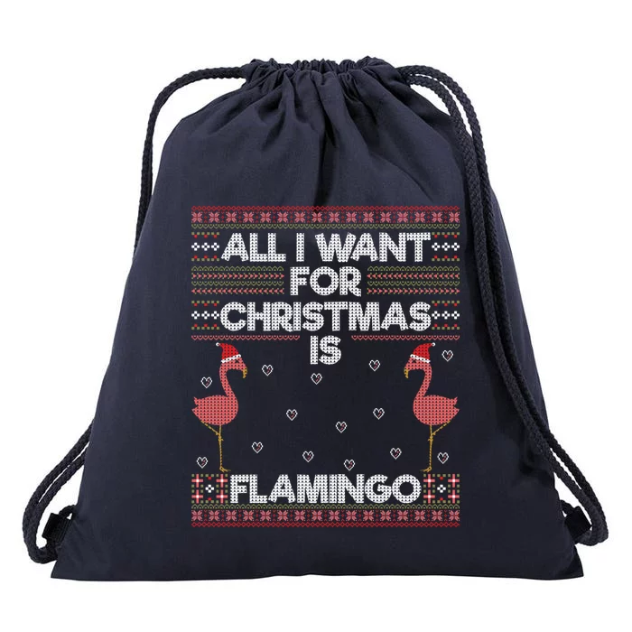 All I Want For Christmas Is A Flamingo Pink Ugly Sweater Gift Drawstring Bag