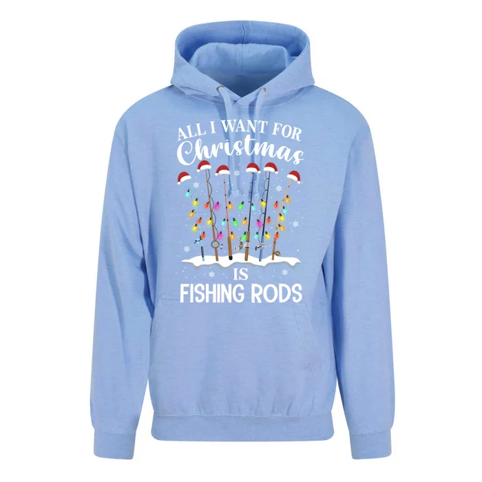 All I Want For Christmas Is Fishing Rods Funny Merry Fishmas Gift Unisex Surf Hoodie