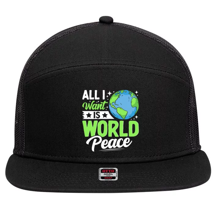 All I Want Is World Peace Graphic 7 Panel Mesh Trucker Snapback Hat