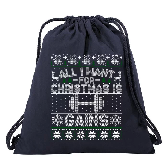 All I Want For Christmas Is Gain Fitness Ugly Sweater Gift Drawstring Bag