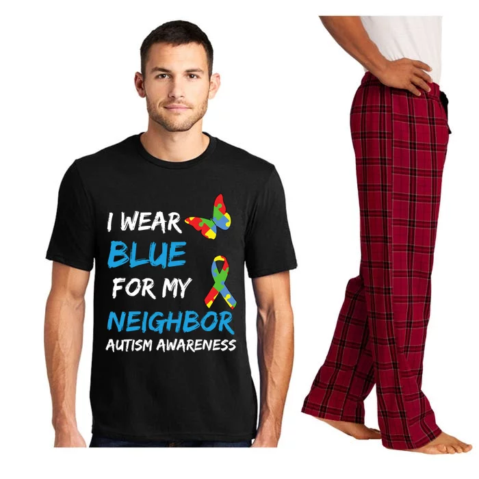 Autism I Wear Blue For My Neighbor Awareness Puzzle Ribbon Gift Pajama Set