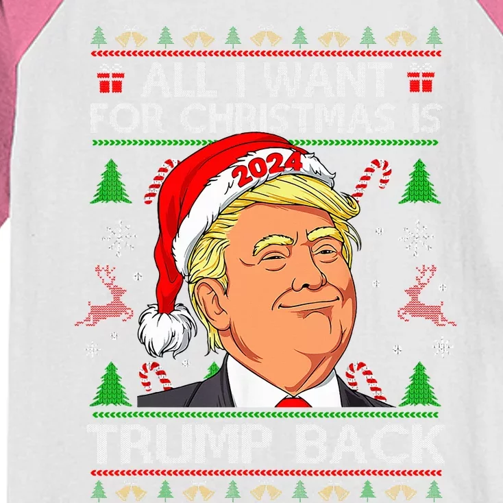 All I Want For Christmas Is Trump Back 2024 Ugly Sweater Kids Colorblock Raglan Jersey