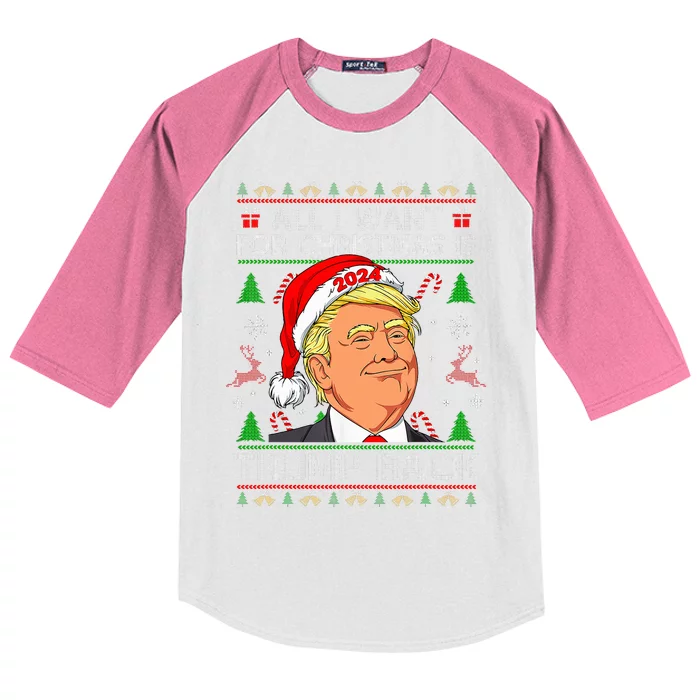 All I Want For Christmas Is Trump Back 2024 Ugly Sweater Kids Colorblock Raglan Jersey