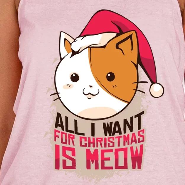 All I Want For Christmas Is Meow Funny Cat Gift Women's Knotted Racerback Tank