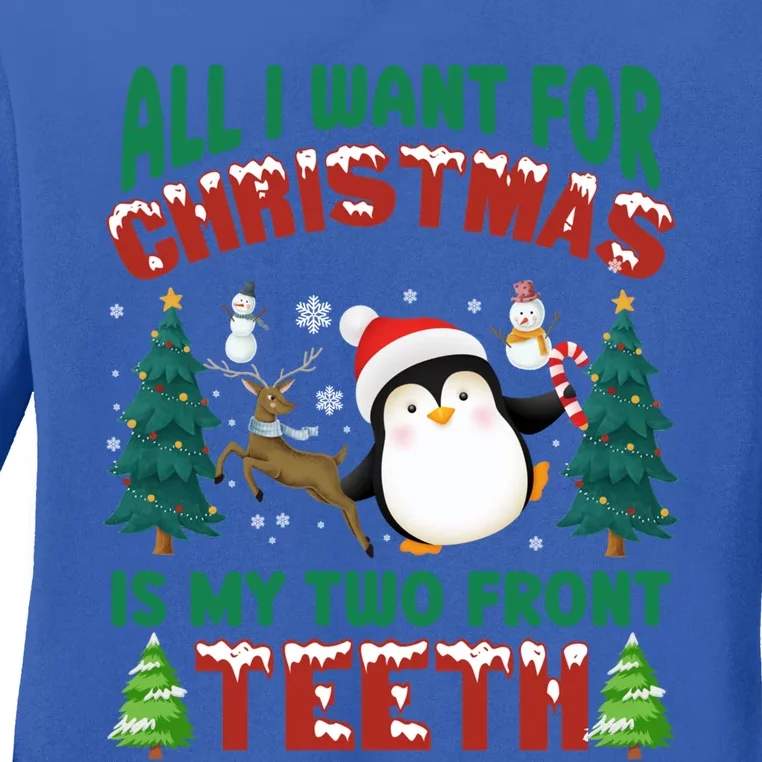 All I Want Christmas Is My Two Front Teeth Santa Xgiftmas Pj Funny Gift Ladies Long Sleeve Shirt