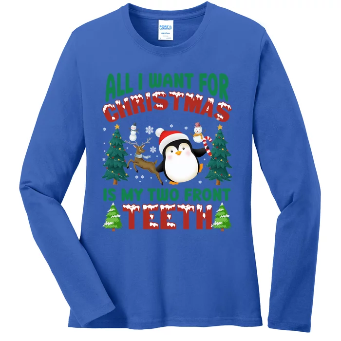 All I Want Christmas Is My Two Front Teeth Santa Xgiftmas Pj Funny Gift Ladies Long Sleeve Shirt