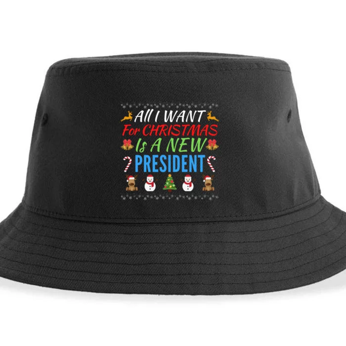 All I Want For Christmas Is A New President Fun Xmas Sweater Sustainable Bucket Hat