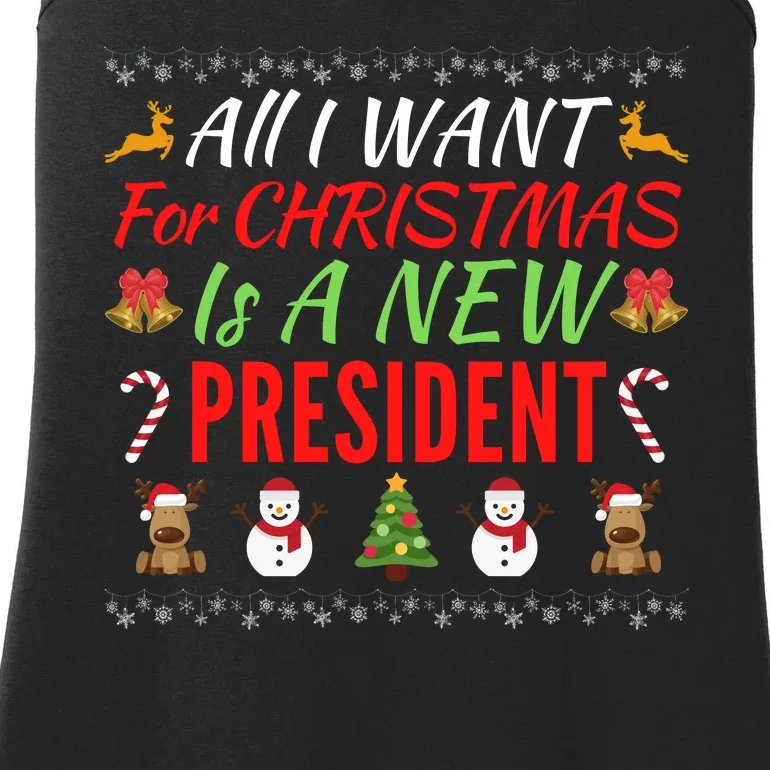 All I Want For Christmas Is A New President, Funny Xmas Sweater Ladies Essential Tank