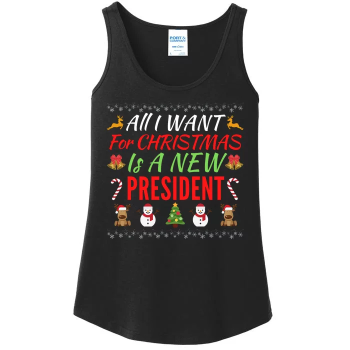 All I Want For Christmas Is A New President, Funny Xmas Sweater Ladies Essential Tank