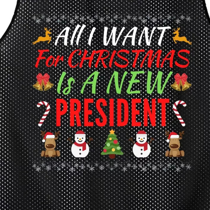 All I Want For Christmas Is A New President, Funny Xmas Sweater Mesh Reversible Basketball Jersey Tank