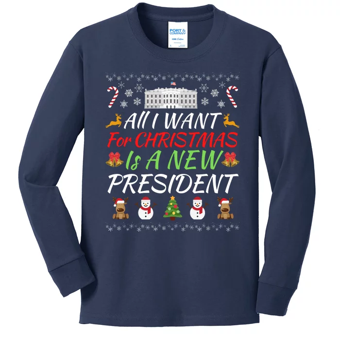 All I Want For Christmas Is A New President, Funny Christmas Sweater Kids Long Sleeve Shirt