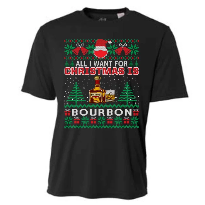 All I Want For Christmas Is Bourbon Funny Ugly Gift Cute Gift Cooling Performance Crew T-Shirt