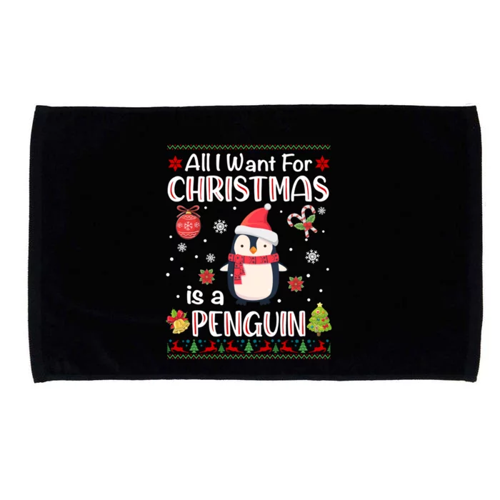 All I Want For Christmas Is A Penguin Funny Xmas Holiday Gift Microfiber Hand Towel