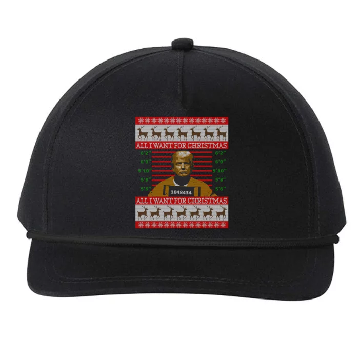 All I Want For Christmas Is Trump In Prison Ugly Christmas Gift Snapback Five-Panel Rope Hat