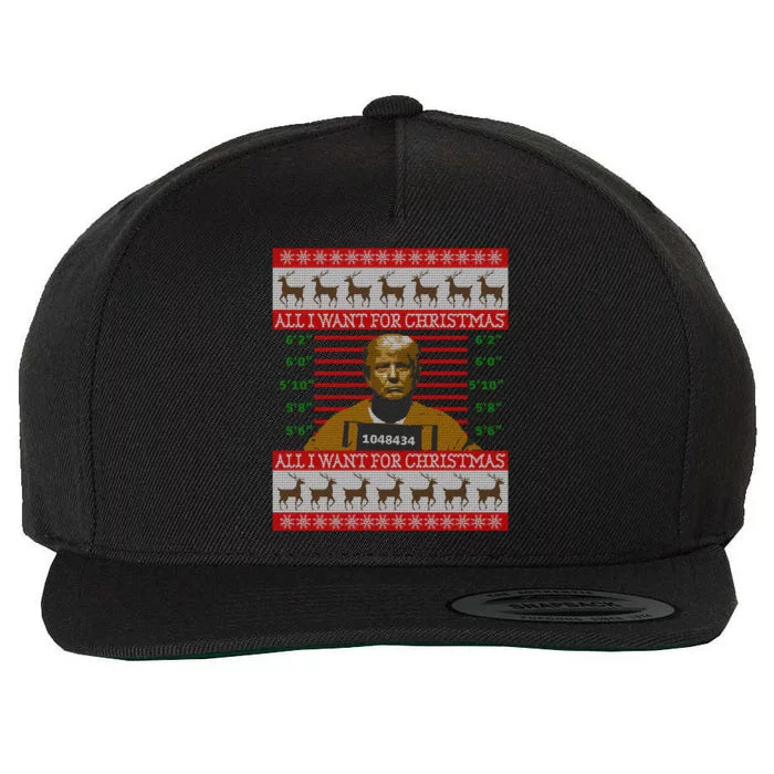 All I Want For Christmas Is Trump In Prison Ugly Christmas Gift Wool Snapback Cap