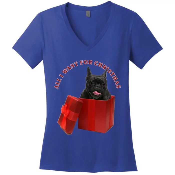 All I Want For Christmas French Bulldog Gift Women's V-Neck T-Shirt