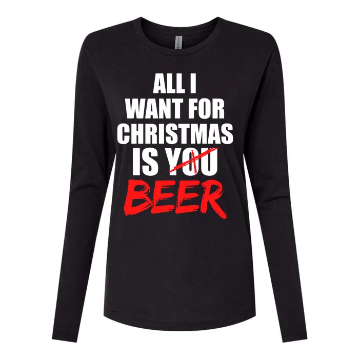 All I Want For Christmas Is Beer Funny Gift Womens Cotton Relaxed Long Sleeve T-Shirt