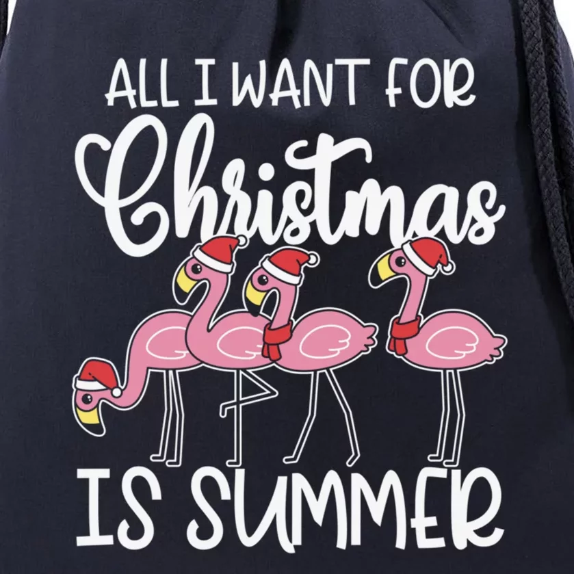 All I Want For Christmas In July Summer Flamingo Xmas Gift Drawstring Bag