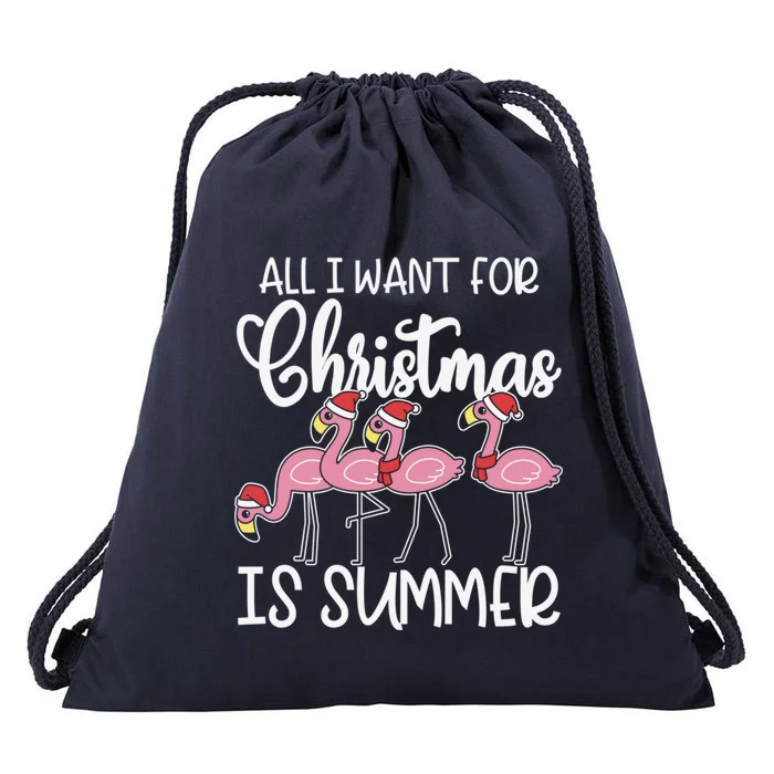 All I Want For Christmas In July Summer Flamingo Xmas Gift Drawstring Bag