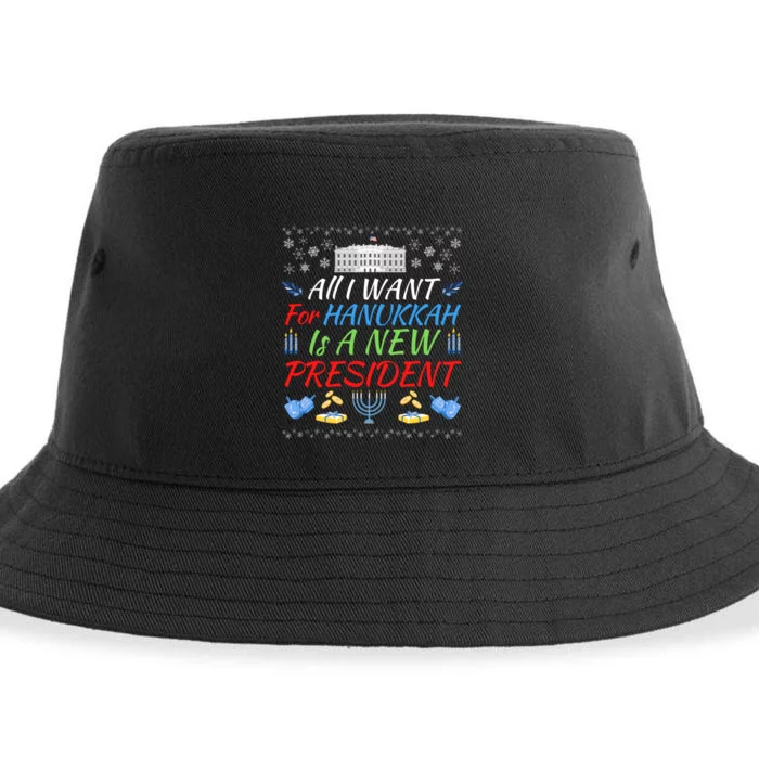 All I Want For Hanukkah Is A New President, Funny Hanukkah Sustainable Bucket Hat