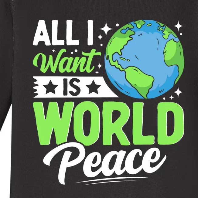 All I Want Is World Peace Graphic Baby Long Sleeve Bodysuit