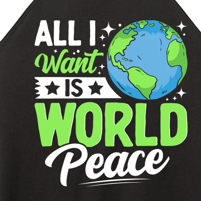 All I Want Is World Peace Graphic Women’s Perfect Tri Rocker Tank