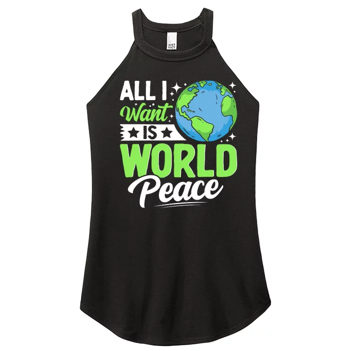 All I Want Is World Peace Graphic Women’s Perfect Tri Rocker Tank