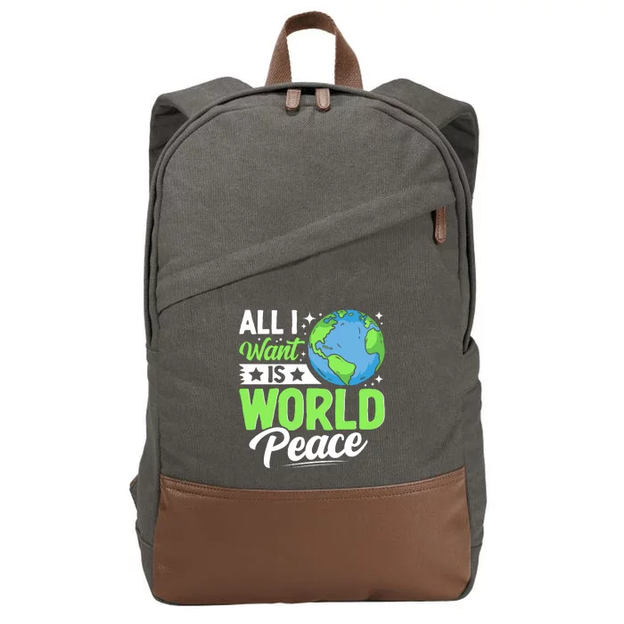 All I Want Is World Peace Graphic Cotton Canvas Backpack