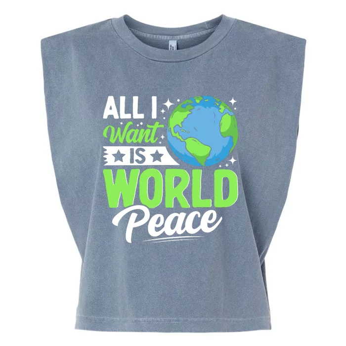 All I Want Is World Peace Graphic Garment-Dyed Women's Muscle Tee