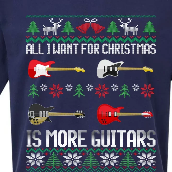 All I Want Is More Guitars Funny Guitarist Ugly Christmas Gift Sueded Cloud Jersey T-Shirt