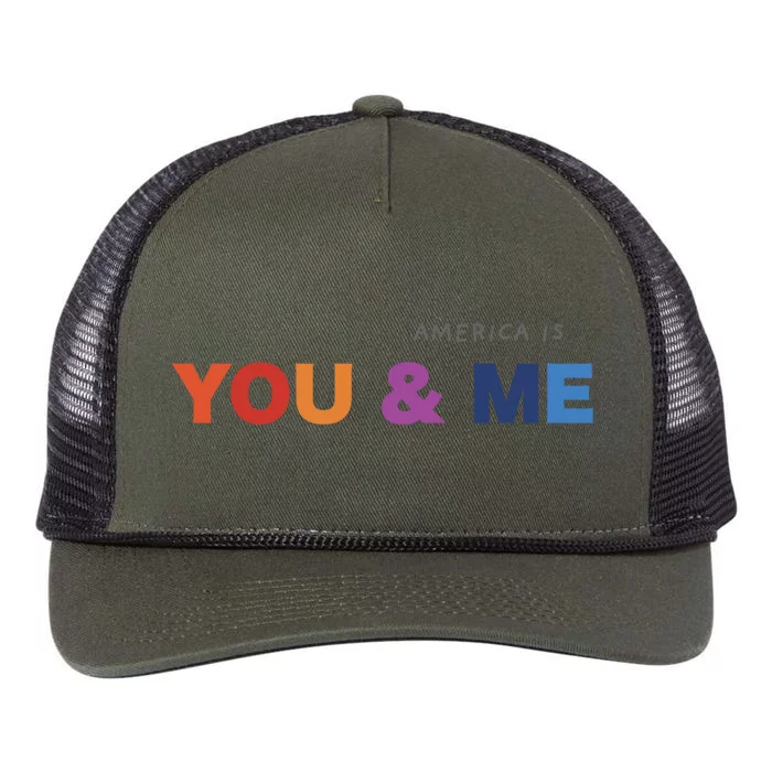 America Is You And Me Usa Pride Positive Message Gift Retro Rope Trucker Hat Cap