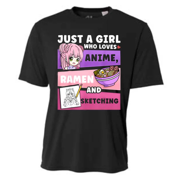 Anime Just A Girll Who Loves Anime Ramen And Sketching Cooling Performance Crew T-Shirt