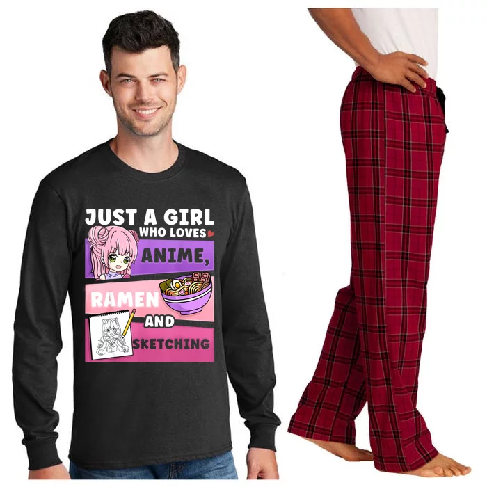 Anime Just A Girll Who Loves Anime Ramen And Sketching Long Sleeve Pajama Set