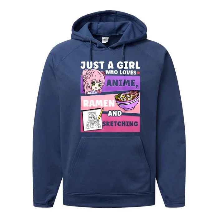 Anime Just A Girll Who Loves Anime Ramen And Sketching Performance Fleece Hoodie