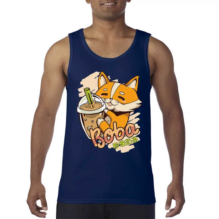 Anime Japanese Aesthetic Kawaii Corgi Dog Bubble Tea Boba Tank Top