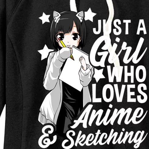 Anime Just A Who Loves Anime And Sketching Drawing Funny Gift Women's Fleece Hoodie