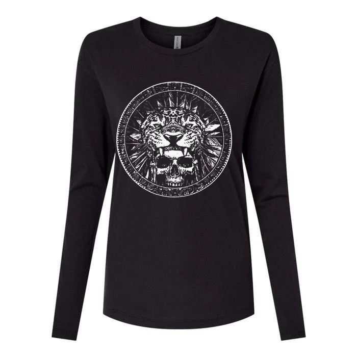 Aztec Jaguar Ancient Warrior Native Mexican Mythology Womens Cotton Relaxed Long Sleeve T-Shirt