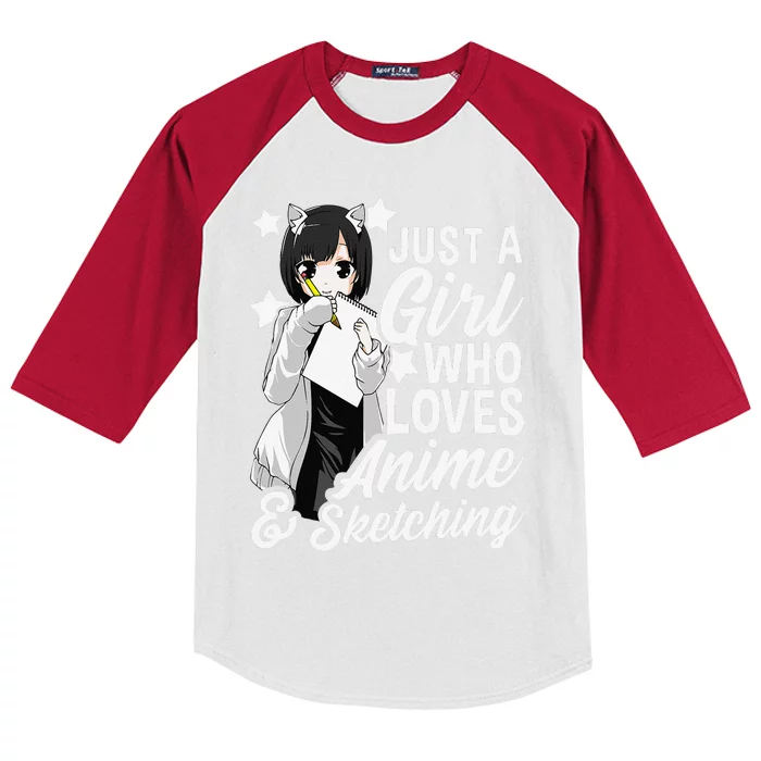 Anime  Just A  Who Loves Anime and Sketching Drawing Kids Colorblock Raglan Jersey