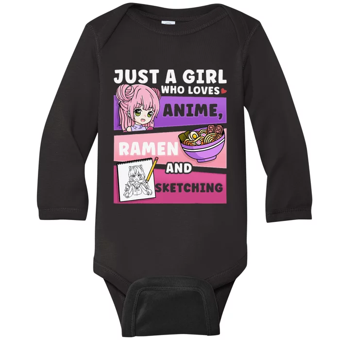 Anime Just a Who Loves Anime Ra and Sketching Baby Long Sleeve Bodysuit