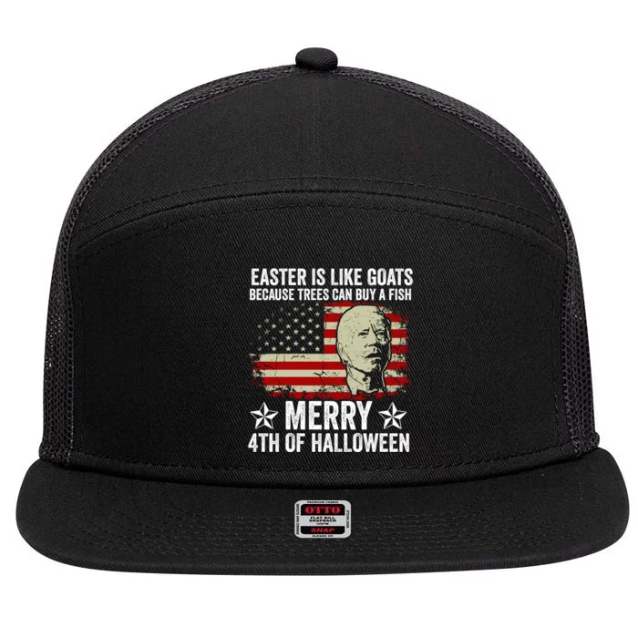 Anti Joe Biden Merry 4th Of Halloween 4th Of July 7 Panel Mesh Trucker Snapback Hat